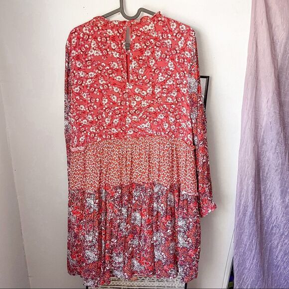 Anthropologie Maeve Red Floral Tiered Mini Dress Long Sleeve S - Picture 6 of 9